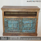Antique Old Door Carved Sideboard Brown